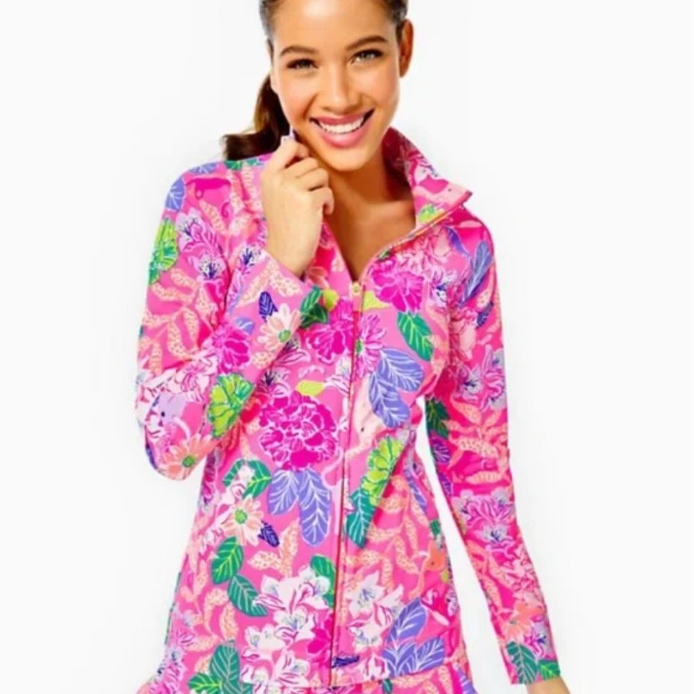 Lilly Pulitzer Luxletic Brittana Jacket BCRF Pink Isle Best of Friends M
